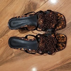 Rebecca Minkoff Raygan Seed Bead Fringe Tortoise Print Heeled Mule Sandal